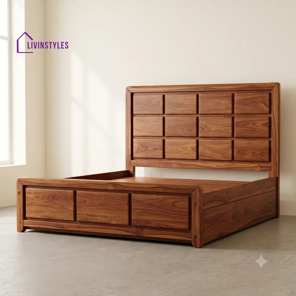 Padma Sheesham Wood Bed With Box Storage | Wooden Bed