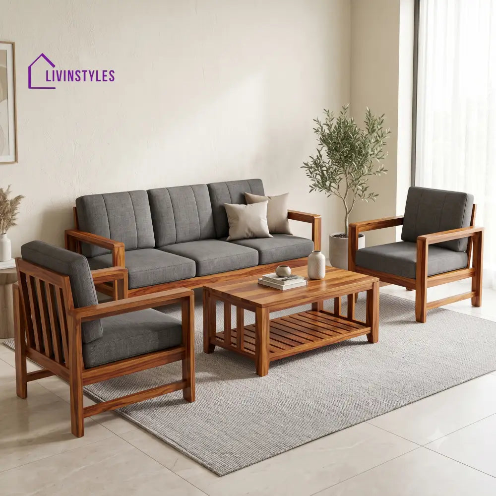 Padma Wooden Sofa Set | 3 + 1 + 1 Sheesham Wood Sofa Set for Living Room