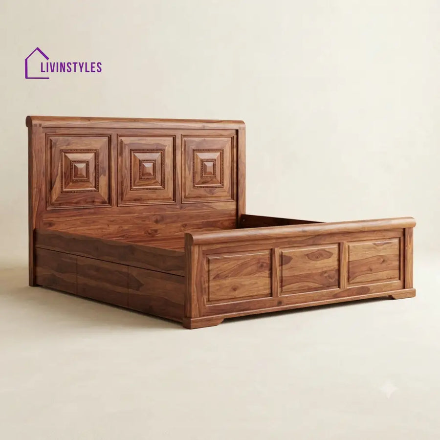 Padmini Sheesham Wood Bed With Box Storage | Wooden Bed