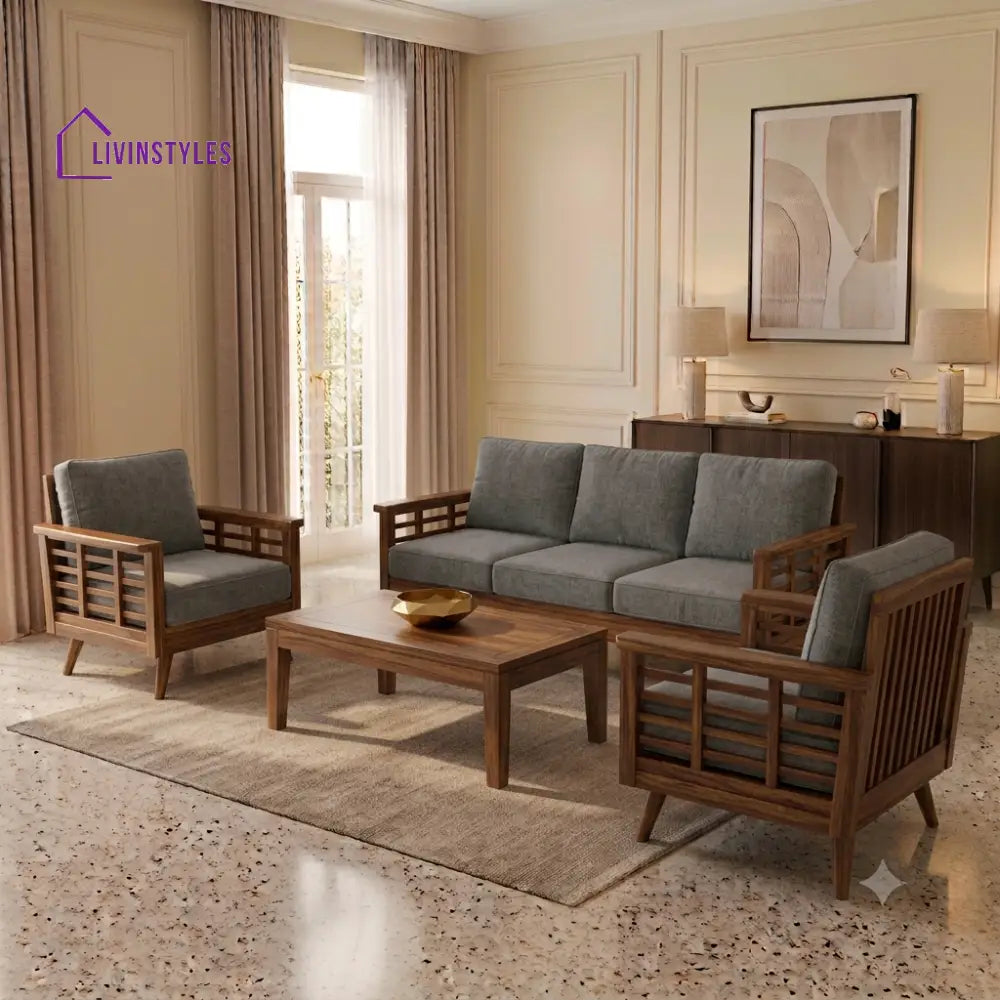 Padmini Wooden Sofa Set | 3 + 1 + 1 Sheesham Wood Sofa Set for Living Room