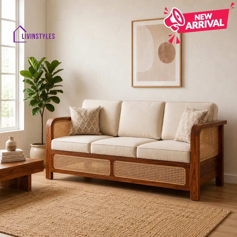 Palak Sheesham Wood and Cane Sofa for Living Room