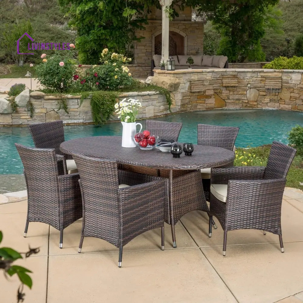 Palesa 7-Piece Outdoor Rattan Wicker Dining Table Set - Dining Set