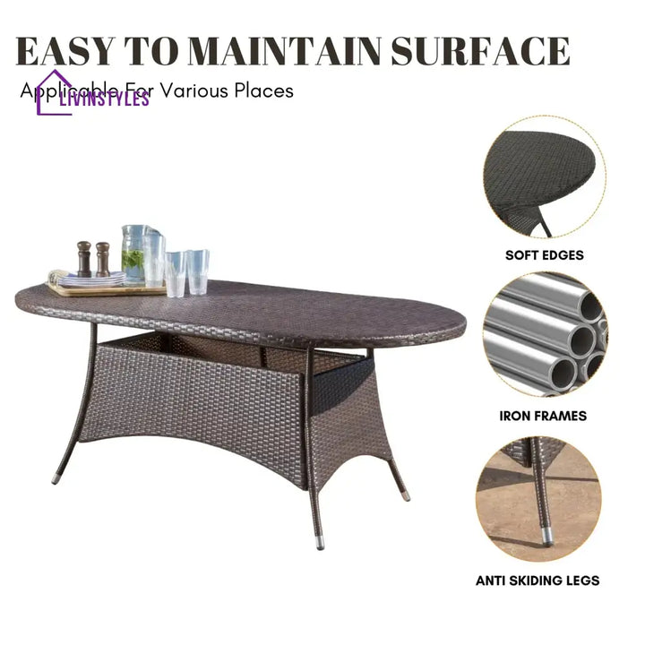 Palesa 7-Piece Outdoor Rattan Wicker Dining Table Set - Dining Set