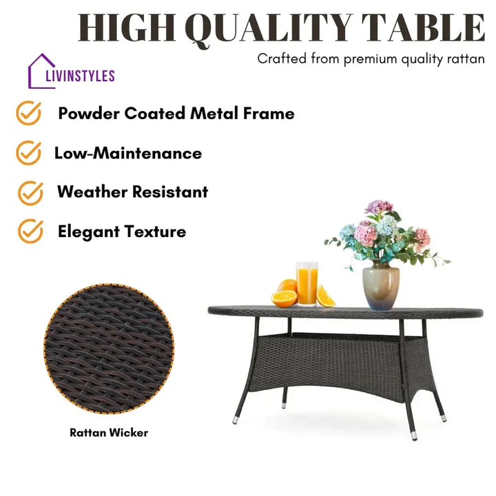 Palesa 7-Piece Outdoor Rattan Wicker Dining Table Set - Dining Set
