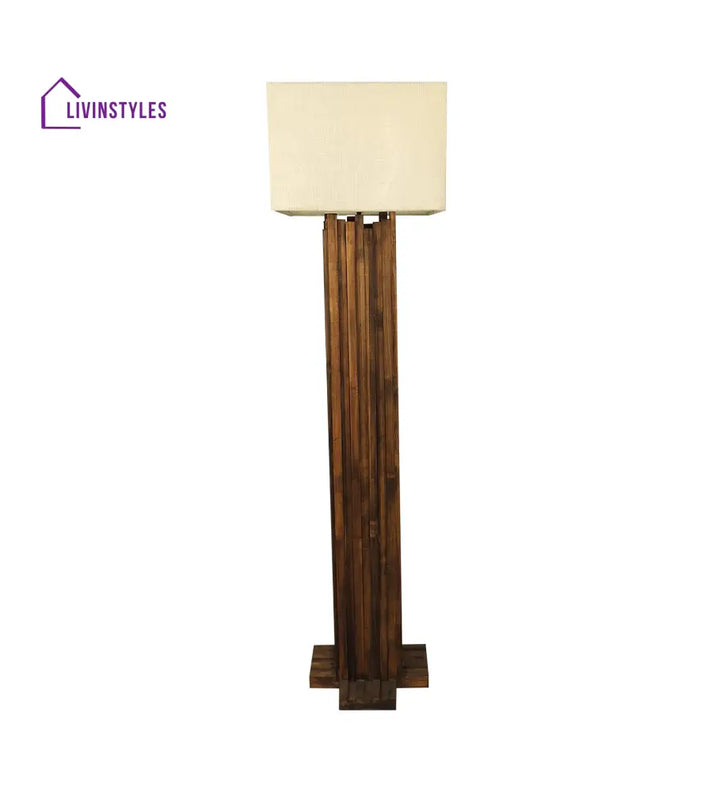 Palisade Wooden Floor Lamp With Brown Base And Beige Fabric Lampshade Lamps