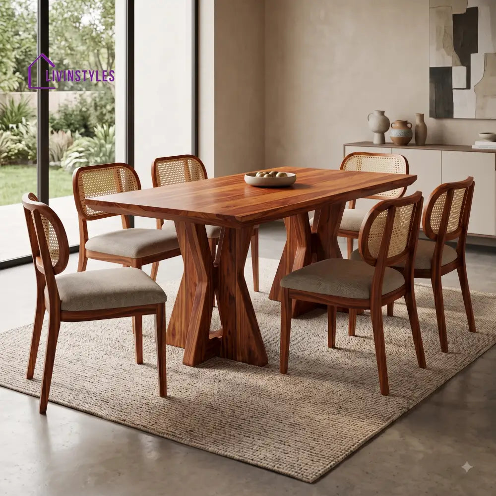 Pallavi Premium Wooden 6 Seater Dining Table Set