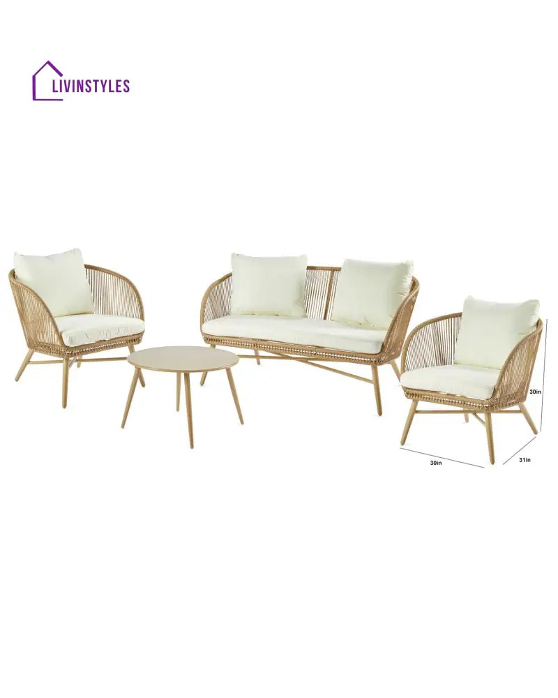 Palmer Outdoor Garden Balcony Sofa Set 2 Seater 2 Single seater and 1 Center Table Set (White + Tan) - Sofa Sets