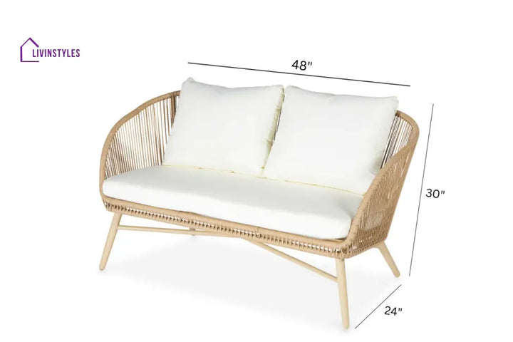 Palmer Outdoor Garden Balcony Sofa Set 2 Seater 2 Single seater and 1 Center Table Set (White + Tan) - Sofa Sets