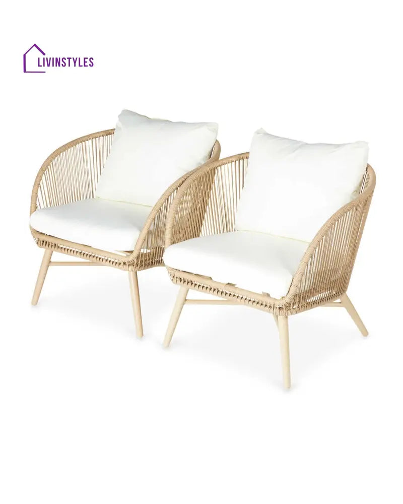 Palmer Outdoor Garden Balcony Sofa Set 2 Seater 2 Single seater and 1 Center Table Set (White + Tan) - Sofa Sets