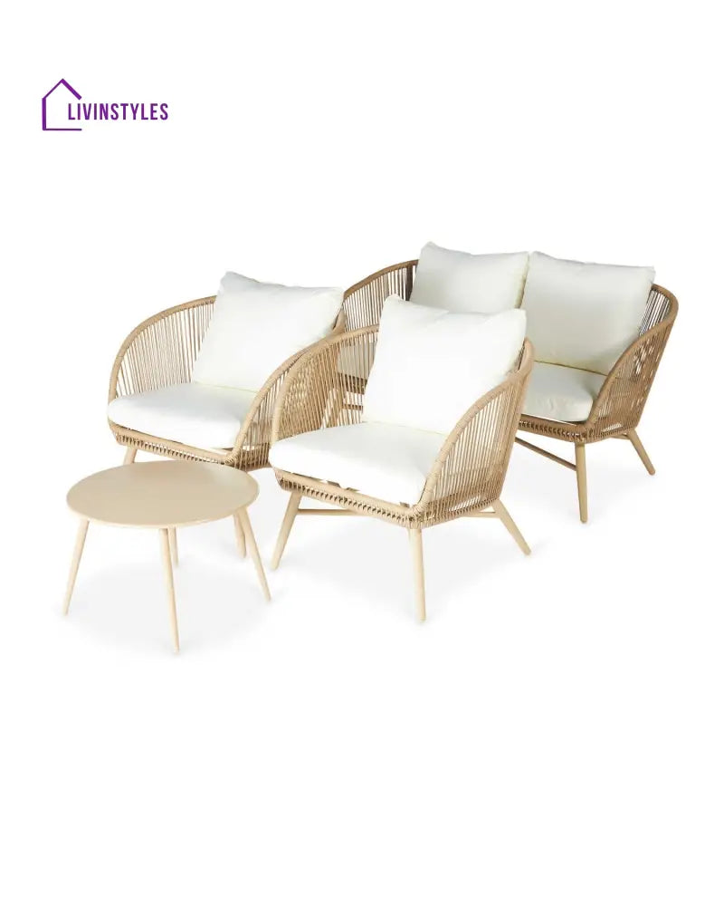 Palmer Outdoor Garden Balcony Sofa Set 2 Seater 2 Single seater and 1 Center Table Set (White + Tan) - Sofa Sets