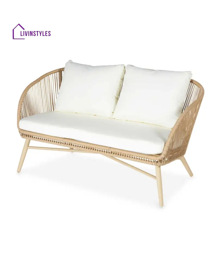 Palmer Outdoor Garden Balcony Sofa Set 2 Seater 2 Single seater and 1 Center Table Set (White + Tan) - Sofa Sets