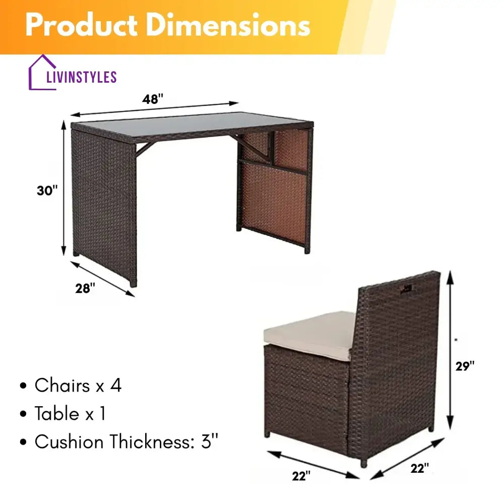 Paloma 5-Piece Outdoor Patio Dining Set with Square Glass Tabletop - Dining Set