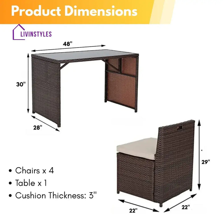 Paloma 5-Piece Outdoor Patio Dining Set with Square Glass Tabletop - Dining Set