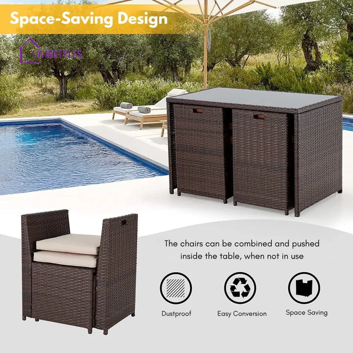 Paloma 5-Piece Outdoor Patio Dining Set with Square Glass Tabletop - Dining Set