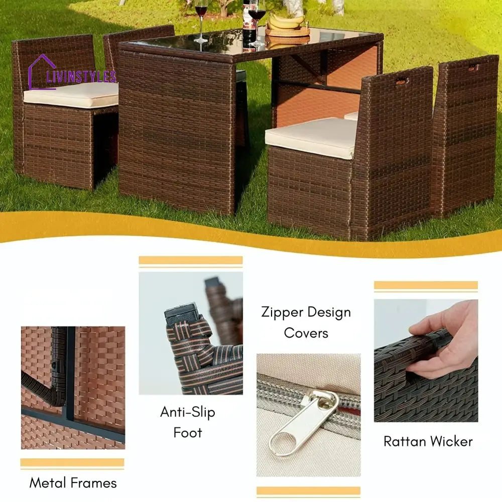 Paloma 5-Piece Outdoor Patio Dining Set with Square Glass Tabletop - Dining Set