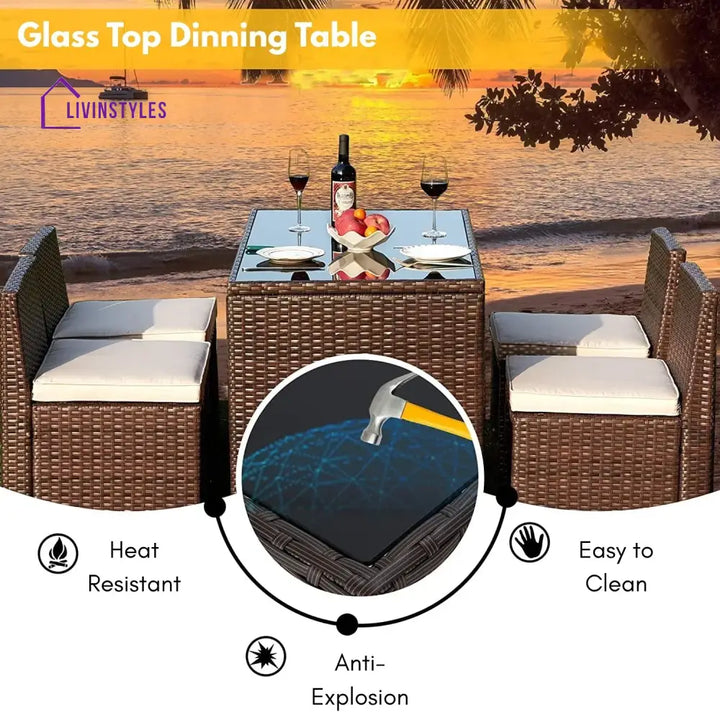 Paloma 5-Piece Outdoor Patio Dining Set with Square Glass Tabletop - Dining Set
