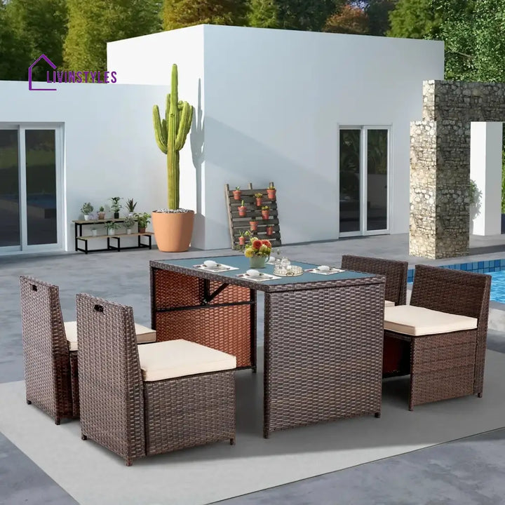 Paloma 5-Piece Outdoor Patio Dining Set with Square Glass Tabletop - Dining Set