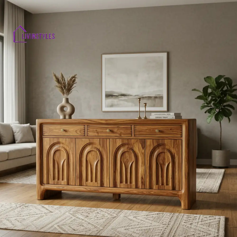 Pania Sheesham Wood Cabinet and Sideboard (Honey Finish)