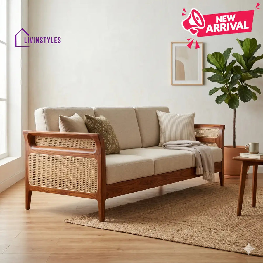 Pari Sheesham Wood and Cane Sofa for Living Room