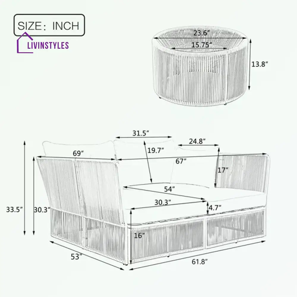Paridhi Outdoor Poolside Sunbed With Cushion Daybed And Side Table (Braided & Rope)