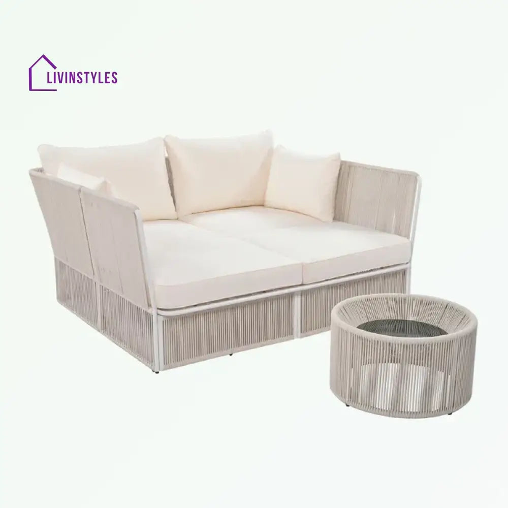 Paridhi Outdoor Poolside Sunbed With Cushion Daybed And Side Table (Braided & Rope)