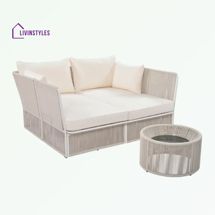 Paridhi Outdoor Poolside Sunbed With Cushion Daybed And Side Table (Braided & Rope)