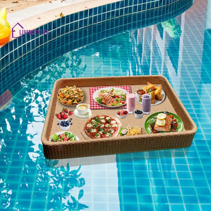 Parikshit Luxury Floating Serving Tray For Swimming Pool - Light Brown(Rectangle)