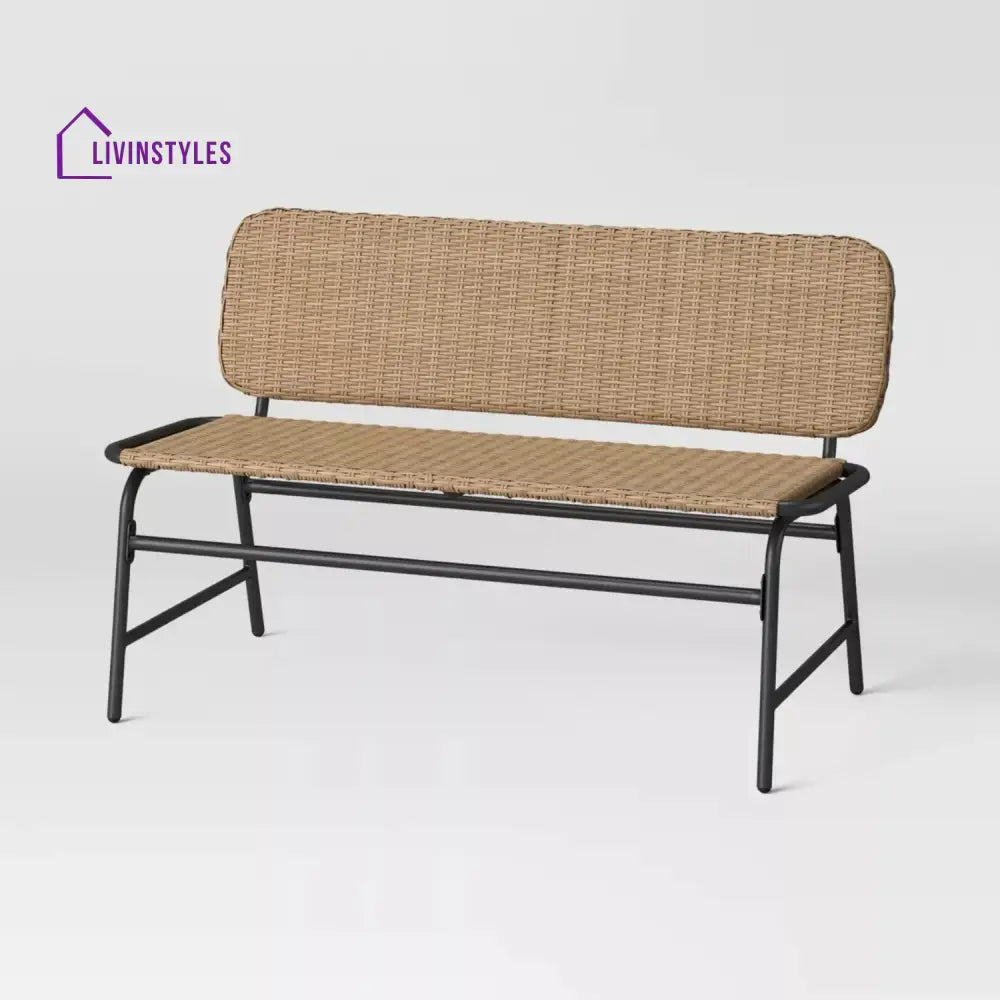 Parineeti 2-Seater Outdoor Garden Rattan Bench With Metal Frames - Garden Bench