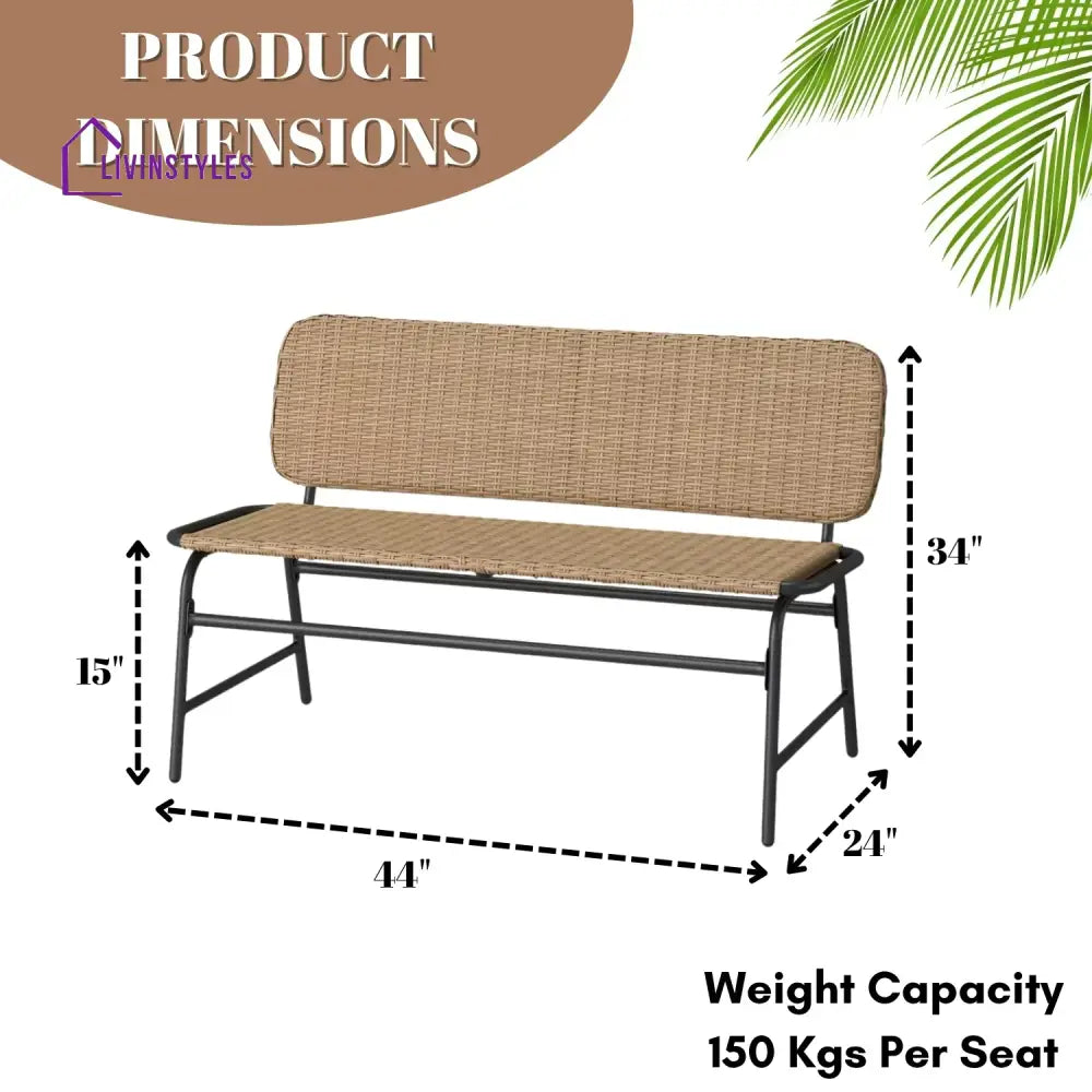 Parineeti 2-Seater Outdoor Garden Rattan Bench With Metal Frames - Garden Bench