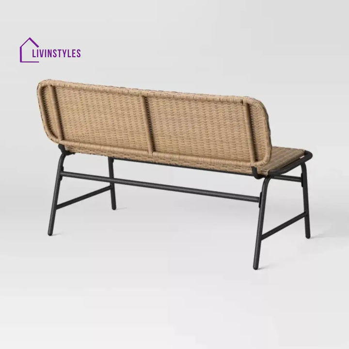 Parineeti 2-Seater Outdoor Garden Rattan Bench With Metal Frames - Garden Bench