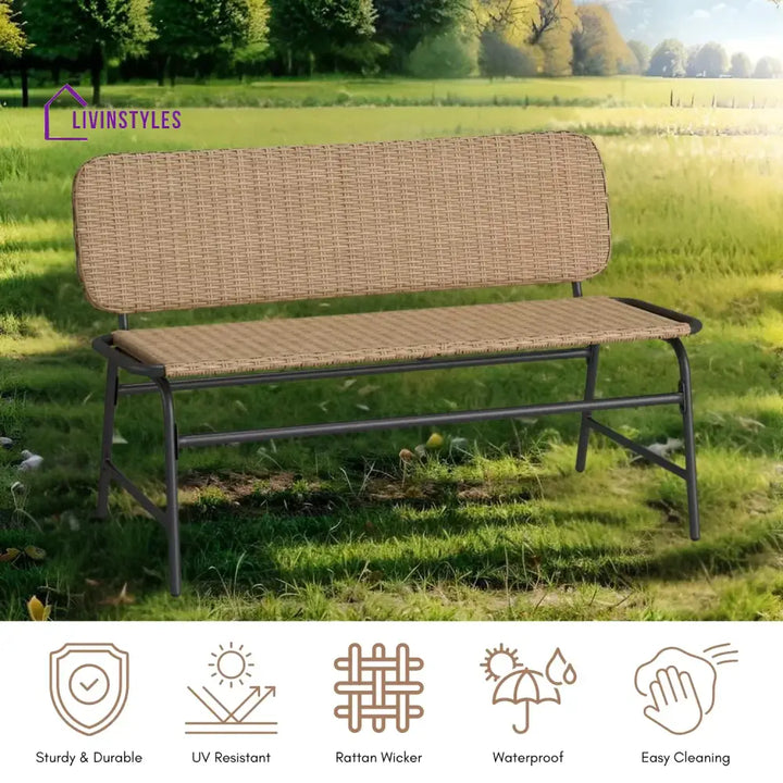Parineeti 2-Seater Outdoor Garden Rattan Bench With Metal Frames - Garden Bench