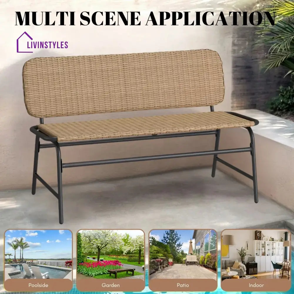 Parineeti 2-Seater Outdoor Garden Rattan Bench With Metal Frames - Garden Bench