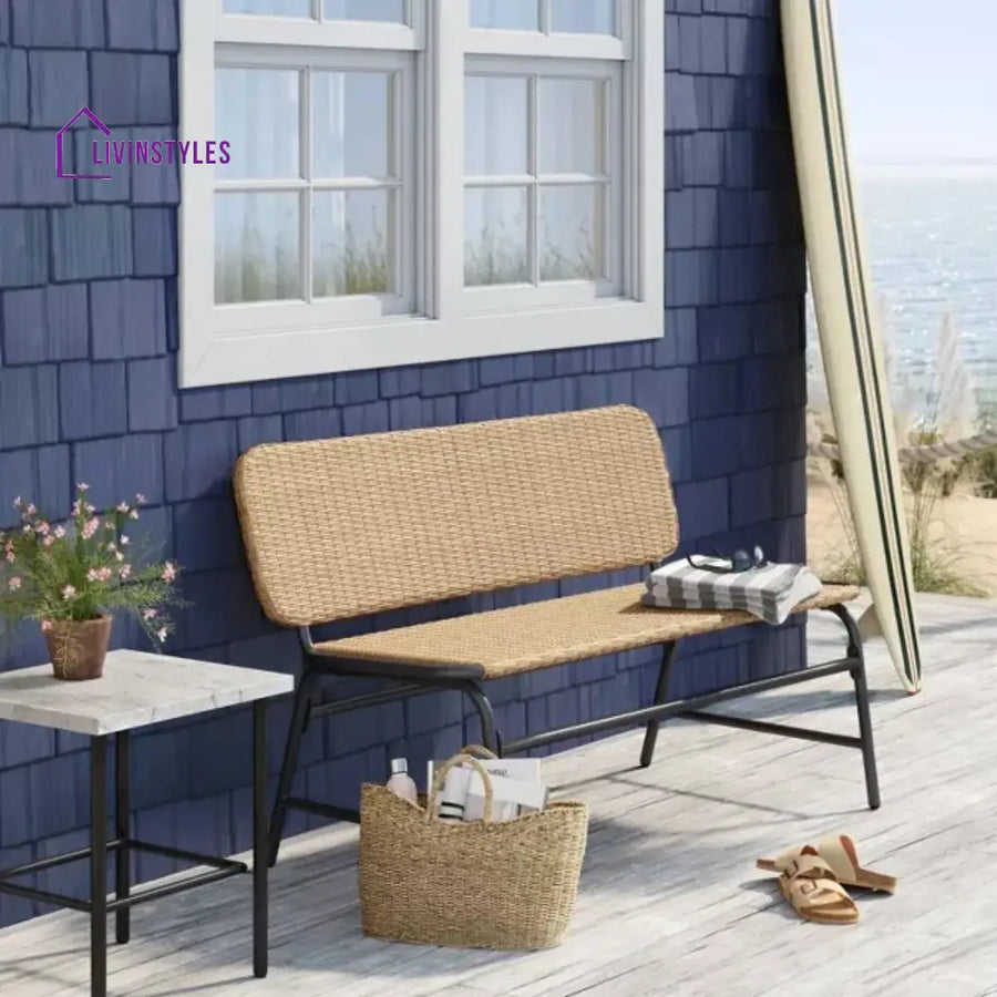 Parineeti 2-Seater Outdoor Garden Rattan Bench With Metal Frames - Garden Bench