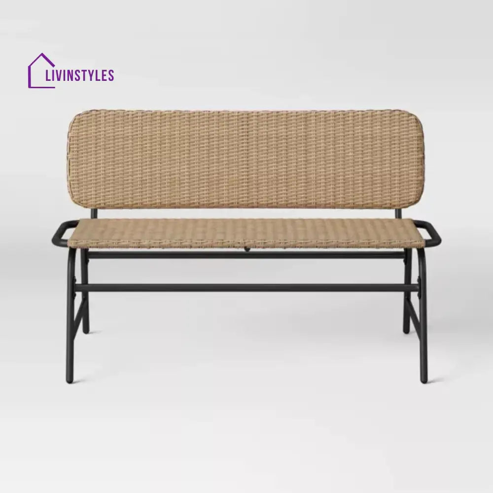 Parineeti 2-Seater Outdoor Garden Rattan Bench With Metal Frames - Garden Bench