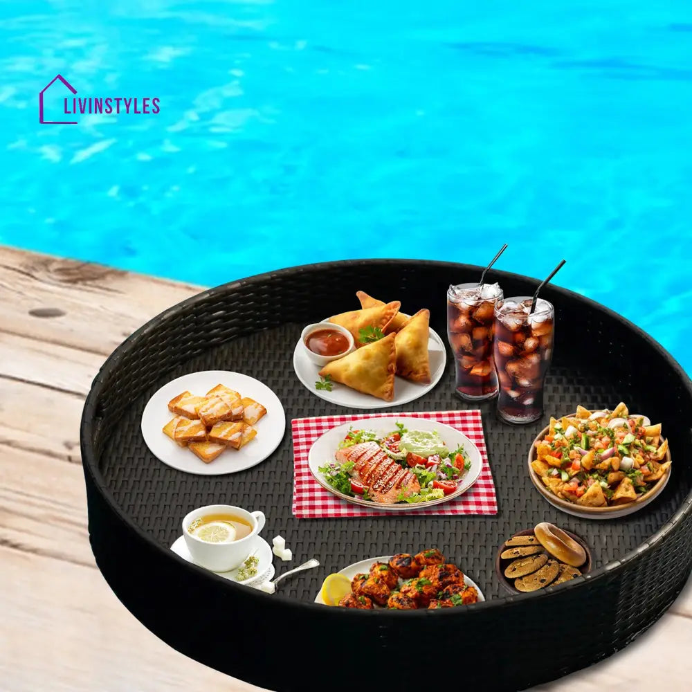 Parisha Luxury Floating Serving Tray For Swimming Pool - Brown (Round)