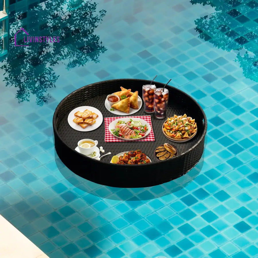 Parisha Luxury Floating Serving Tray For Swimming Pool - Brown (Round)