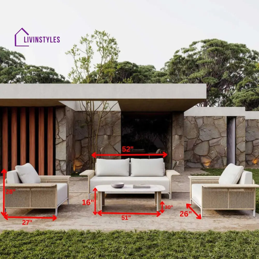 Parlak Outdoor Garden Balcony Sofa Set 2 Seater 2 Single seater and 1 Center Table Set (Honey) Braided & Rope - Sofa
