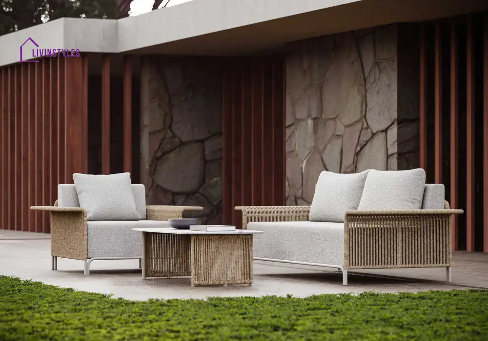 Parlak Outdoor Garden Balcony Sofa Set 2 Seater 2 Single seater and 1 Center Table Set (Honey) Braided & Rope - Sofa