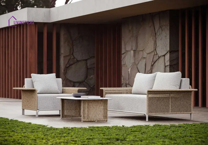 Parlak Outdoor Garden Balcony Sofa Set 2 Seater 2 Single seater and 1 Center Table Set (Honey) Braided & Rope - Sofa