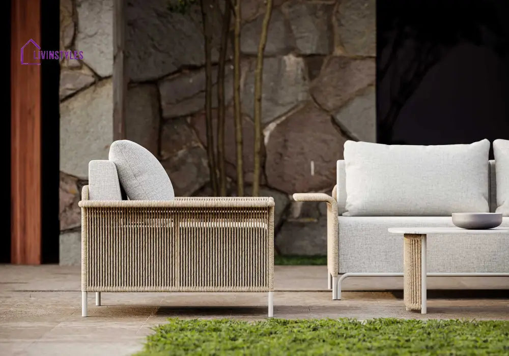 Parlak Outdoor Garden Balcony Sofa Set 2 Seater 2 Single seater and 1 Center Table Set (Honey) Braided & Rope - Sofa