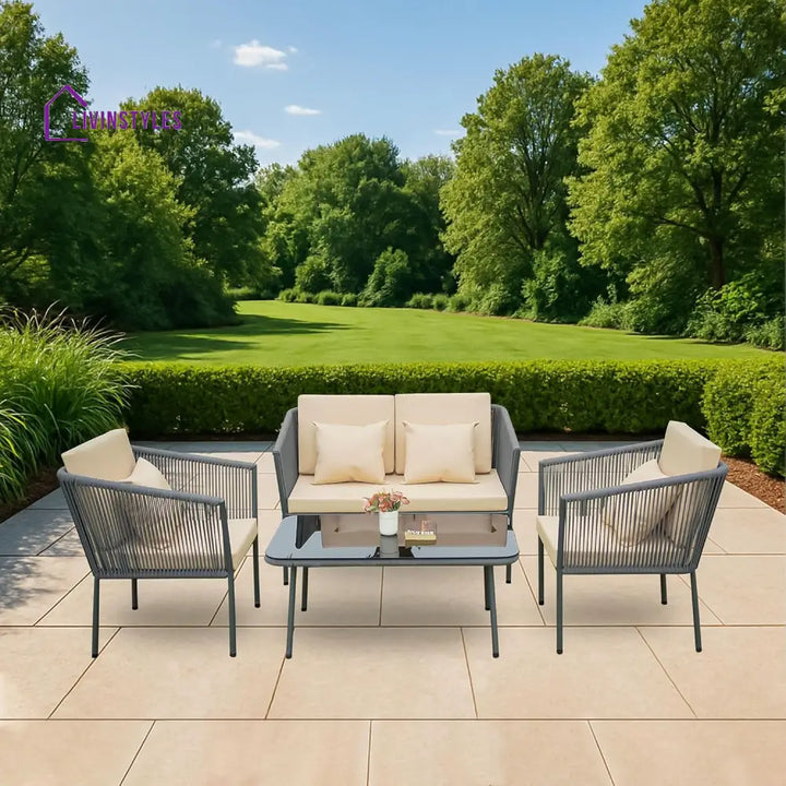 Parna Outdoor Garden Balcony Sofa Set 2 Seater 2 Single Seater 1 Center Table Set Braided and Rope - Gray - Sofa Sets