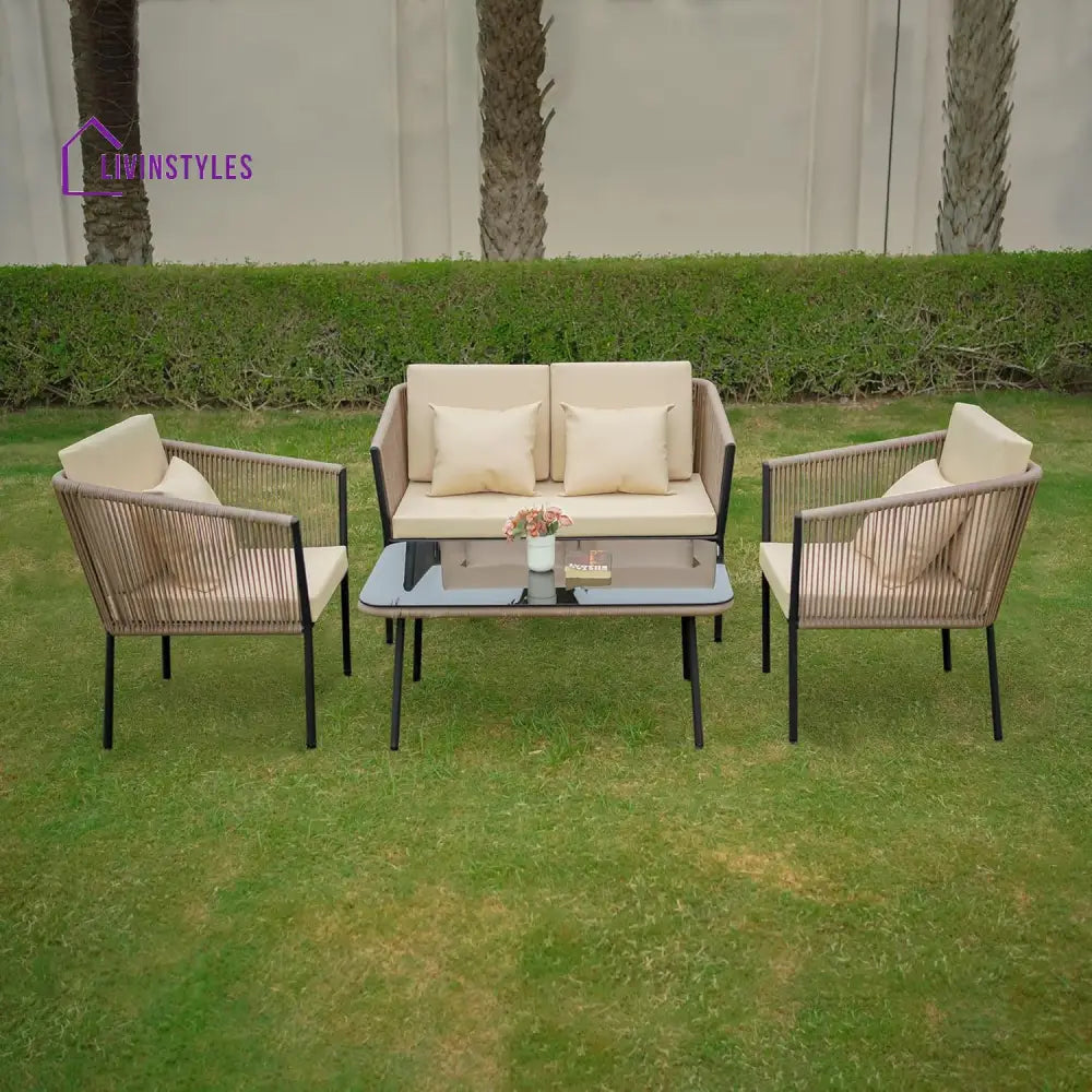 Parna Outdoor Garden Balcony Sofa Set 2 Seater 2 Single Seater 1 Center Table Set Braided and Rope - Sofa Sets