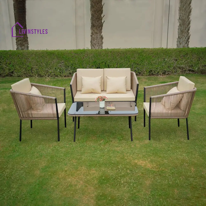 Parna Outdoor Garden Balcony Sofa Set 2 Seater 2 Single Seater 1 Center Table Set Braided and Rope - Sofa Sets