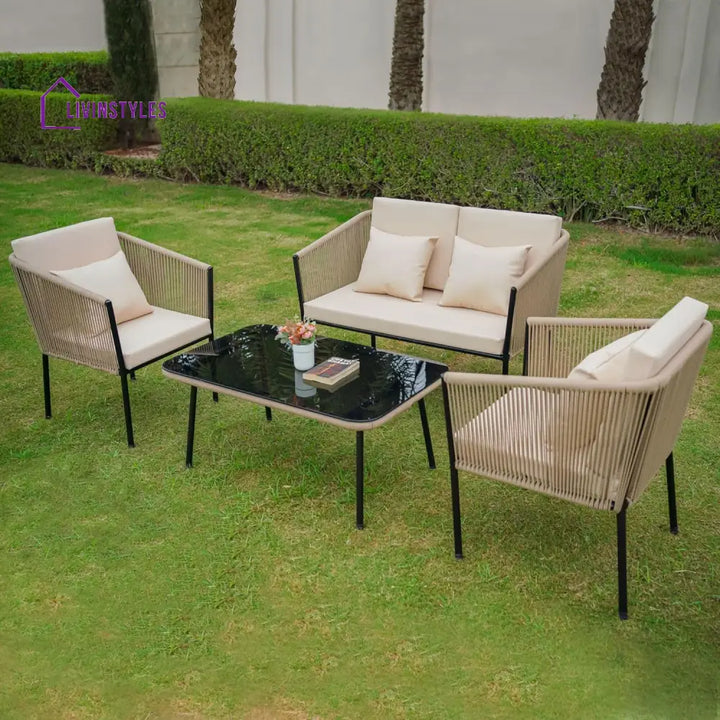 Parna Outdoor Garden Balcony Sofa Set 2 Seater 2 Single Seater 1 Center Table Set Braided and Rope - Sofa Sets