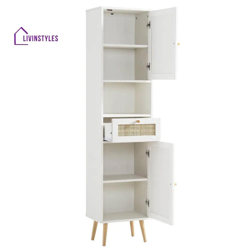 Frances Woven Rattan Tallboy Bathroom Unit White Bathroom Cabinets