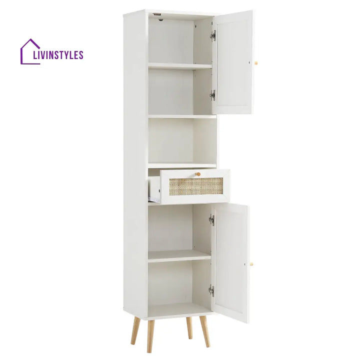 Frances Woven Rattan Tallboy Bathroom Unit White Bathroom Cabinets