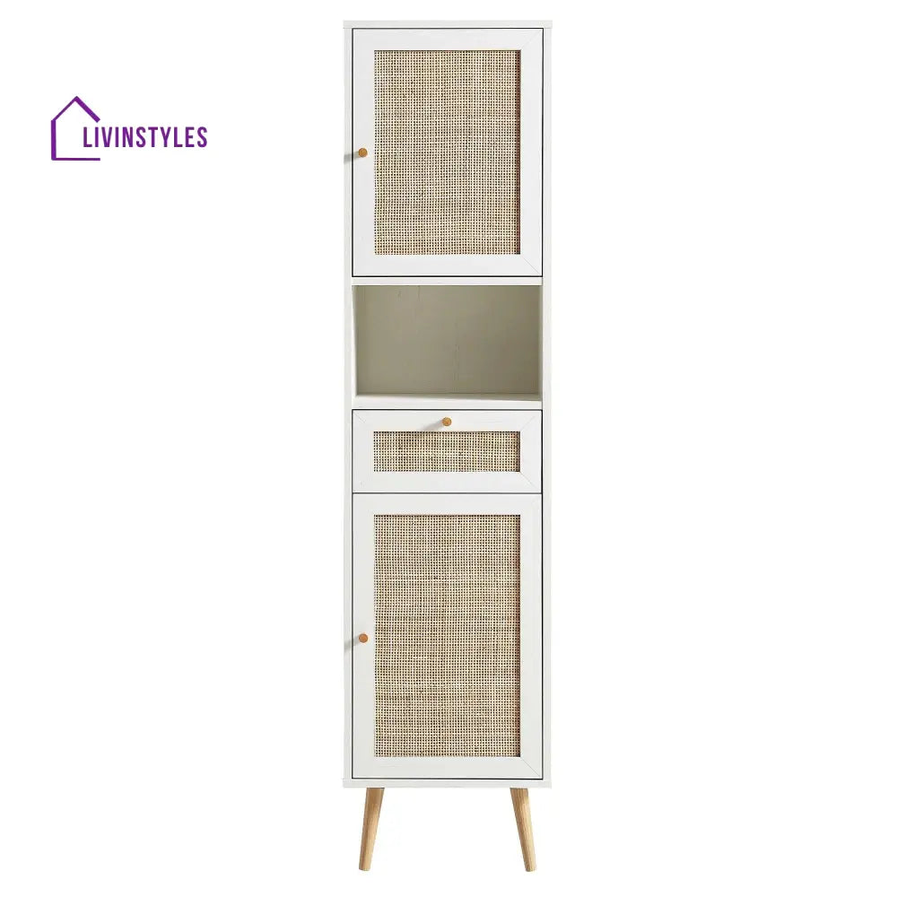 Frances Woven Rattan Tallboy Bathroom Unit White Bathroom Cabinets