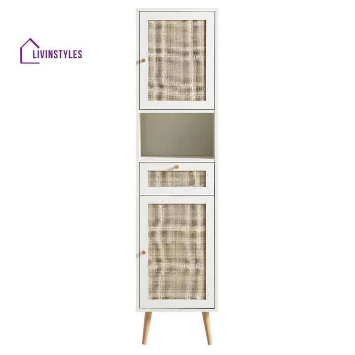 Frances Woven Rattan Tallboy Bathroom Unit White Bathroom Cabinets