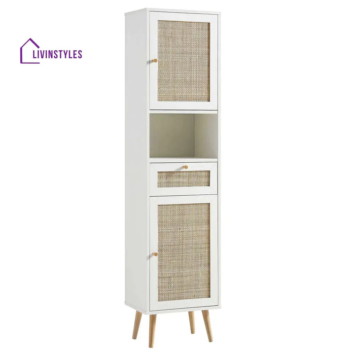 Frances Woven Rattan Tallboy Bathroom Unit White Bathroom Cabinets