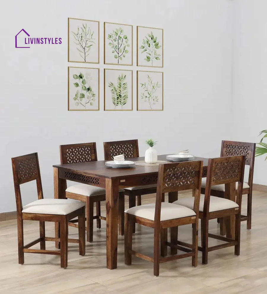 Parnika Sheesham Wood 6 Seater Dining Set In Provincial Teak Finish,